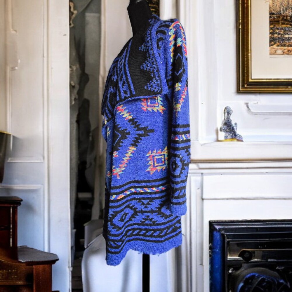 NWOT KAMANA (MED) Aztec/Tribal "Denim Blue" Cardigan Sweater - Picture 4 of 7